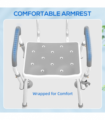 HOMCOM Padded Shower Stool with Arms and Back, 4 Suction Foot Pads, Grey