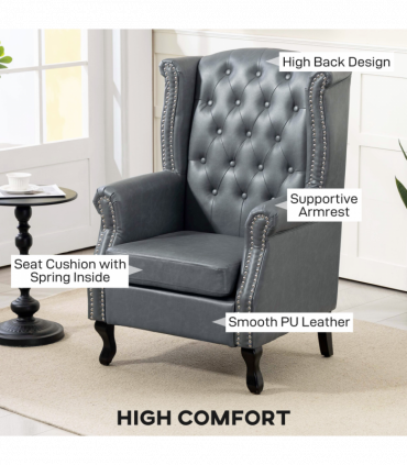 HOMCOM Chesterfield-style Wing Back Armchair Tufted Accent Chair Grey