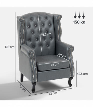 HOMCOM Chesterfield-style Wing Back Armchair Tufted Accent Chair Grey