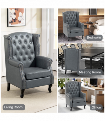 HOMCOM Chesterfield-style Wing Back Armchair Tufted Accent Chair Grey