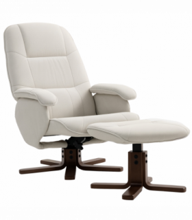 HOMCOM Swivel Recliner Chair with Footstool and Wooden Base, Beige