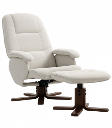 HOMCOM Swivel Recliner Chair with Footstool and Wooden Base, Beige