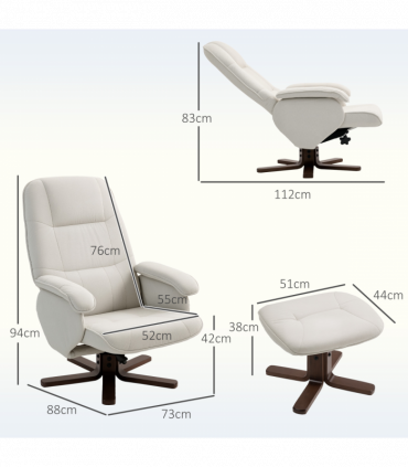 HOMCOM Swivel Recliner Chair with Footstool and Wooden Base, Beige