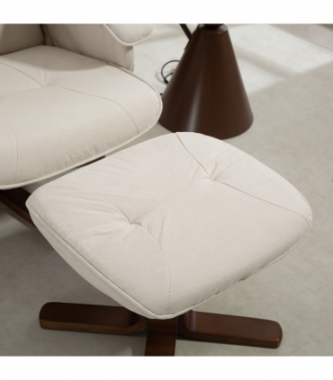 HOMCOM Swivel Recliner Chair with Footstool and Wooden Base, Beige