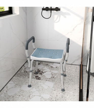 HOMCOM Rust-Free Aluminium Bath Chair with Adjustable Height, Light Blue