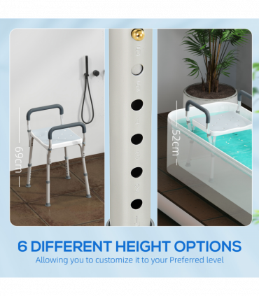 HOMCOM Rust-Free Aluminium Bath Chair with Adjustable Height, Light Blue