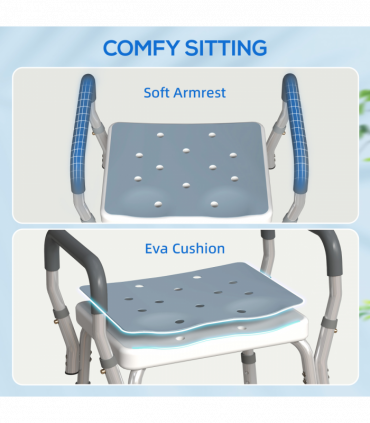 HOMCOM Rust-Free Aluminium Bath Chair with Adjustable Height, Light Blue