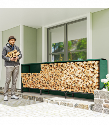 Outsunny Metal Firewood Rack, Log Holder, 300 x 36 x 99 cm, Dark Green