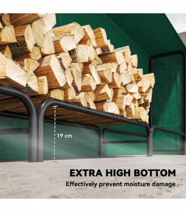 Outsunny Metal Firewood Rack, Log Holder, 300 x 36 x 99 cm, Dark Green