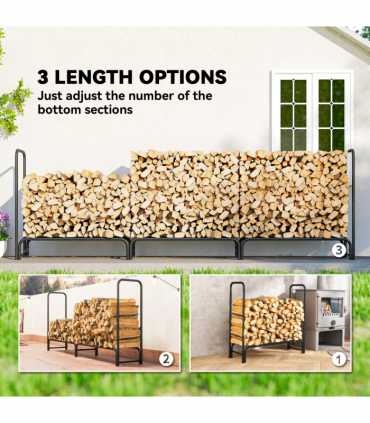 Outsunny Metal Firewood Rack, Log Holder, 300 x 36 x 99 cm, Dark Green