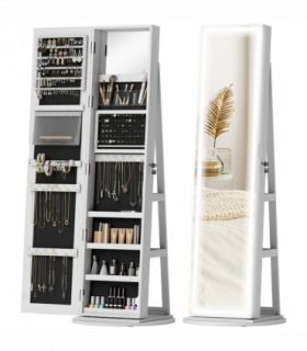 HOMCOM 360° Swivel Jewellery Cabinet, Full Length Mirror with Storage, White