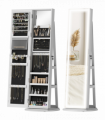 HOMCOM 360° Swivel Jewellery Cabinet, Full Length Mirror with Storage, White
