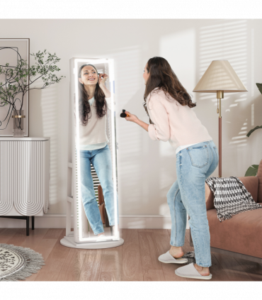 HOMCOM 360° Swivel Jewellery Cabinet, Full Length Mirror with Storage, White