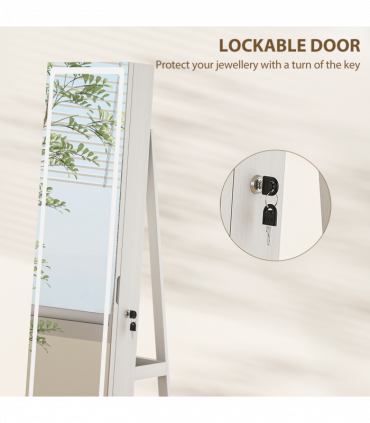 HOMCOM 360° Swivel Jewellery Cabinet, Full Length Mirror with Storage, White