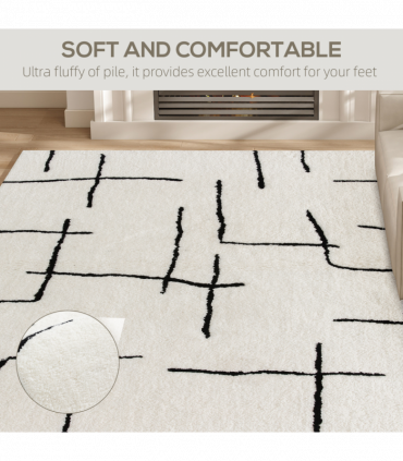 HOMCOM High Pile Modern Shaggy Rug, Soft Floor Carpet 120 x 170 cm, Cream