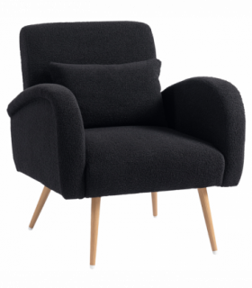 HOMCOM Teddy Fleece Upholstered Accent Chair with Metal Legs, Black