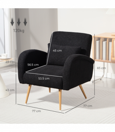 HOMCOM Teddy Fleece Upholstered Accent Chair with Metal Legs, Black