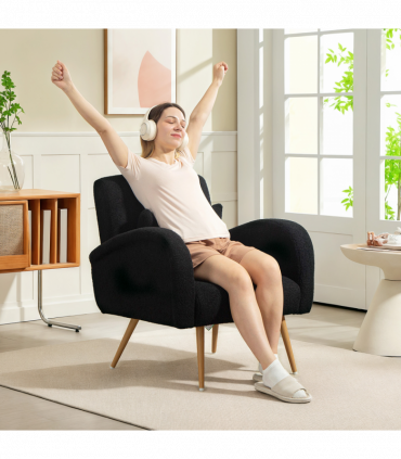 HOMCOM Teddy Fleece Upholstered Accent Chair with Metal Legs, Black