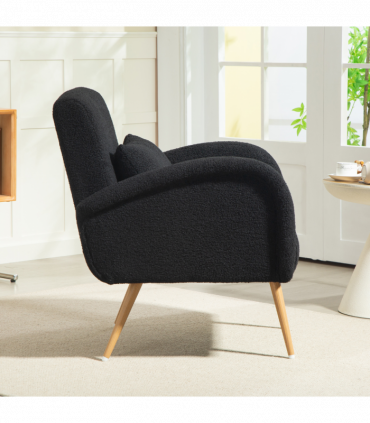 HOMCOM Teddy Fleece Upholstered Accent Chair with Metal Legs, Black