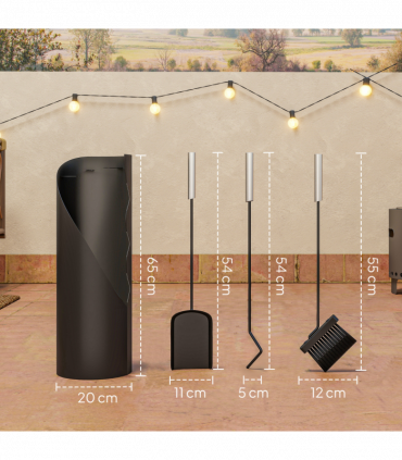 Outsunny 4 PCS Fireplace Companion Set, Metal Fireside Companion Set, Black