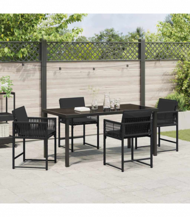 vidaXL Garden Dining Set 5 pcs Black Poly Rattan