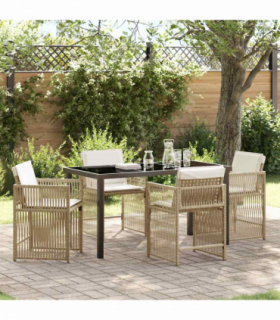 vidaXL Garden Dining Set 5 pcs Beige Poly Rattan
