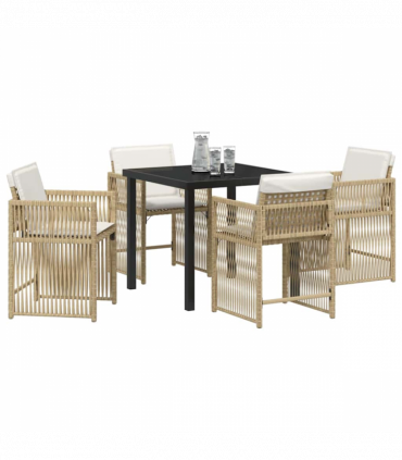 vidaXL Garden Dining Set 5 pcs Beige Poly Rattan