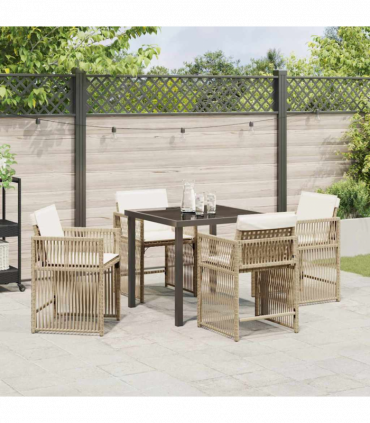 vidaXL Garden Dining Set 5 pcs Beige Poly Rattan