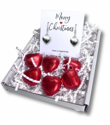 Merry Christmas Mini Gift Hamper with Silver Heart Earrings