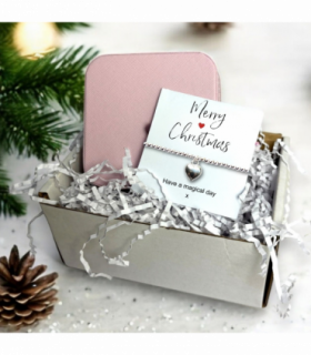 Merry Christmas Gift Hamper | Silver Heart Bracelet & Jewellery Box