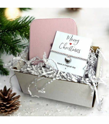 Merry Christmas Gift Hamper | Silver Heart Bracelet & Jewellery Box