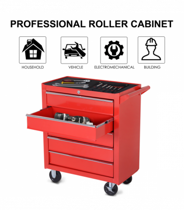 Roller Tool Cabinet Storage Box 5 Drawers Wheels Caster Garage Workshop Red