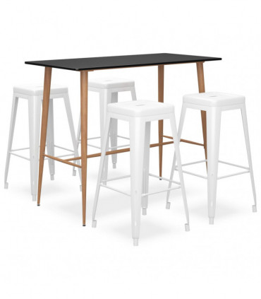 vidaXL 5 Piece Bar Set Black and White