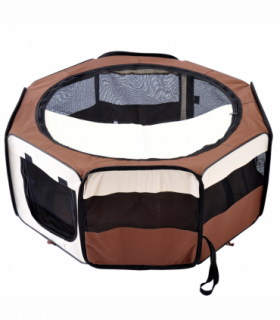 Fabric Pet Puppy Dog Cat Rabbit Pig Guinea Playpen Run Brown Cream M PawHut