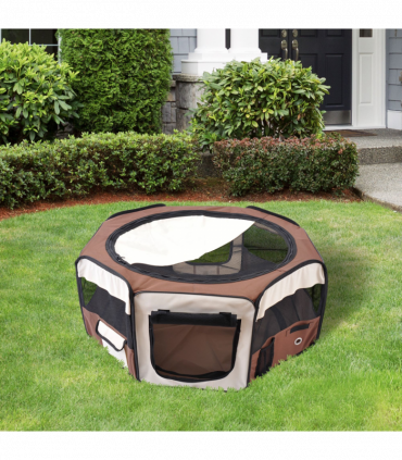 Fabric Pet Puppy Dog Cat Rabbit Pig Guinea Playpen Run Brown Cream M PawHut