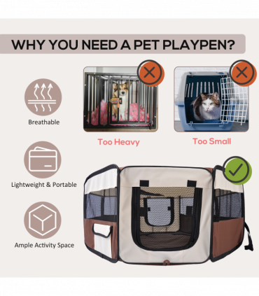 Fabric Pet Puppy Dog Cat Rabbit Pig Guinea Playpen Run Brown Cream M PawHut