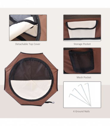 Fabric Pet Puppy Dog Cat Rabbit Pig Guinea Playpen Run Brown Cream M PawHut