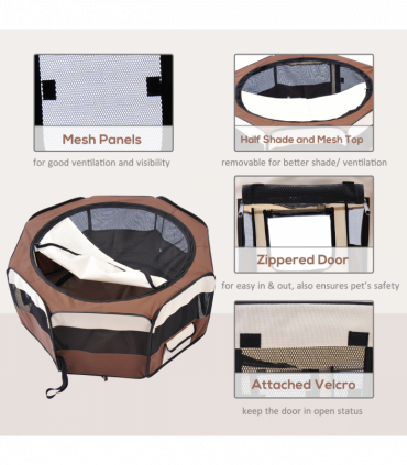 Fabric Pet Puppy Dog Cat Rabbit Pig Guinea Playpen Run Brown Cream M PawHut