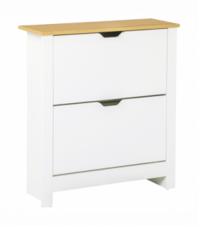 Shoe Cabinet Spacious 2 Drawers Particle Board White 80H x 72L x 26Dcm
