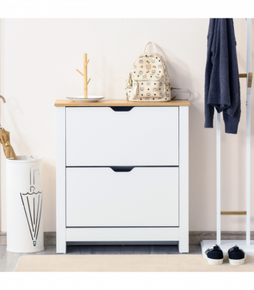 Shoe Cabinet Spacious 2 Drawers Particle Board White 80H x 72L x 26Dcm