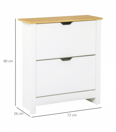 Shoe Cabinet Spacious 2 Drawers Particle Board White 80H x 72L x 26Dcm