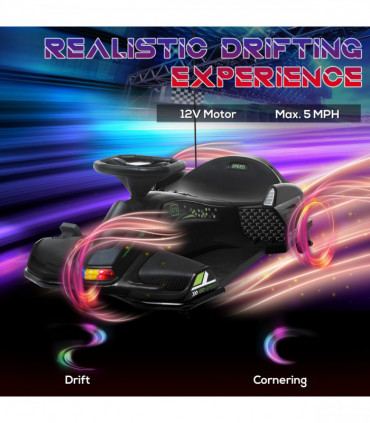 HOMCOM 12V Electric Go Kart for Kids with Music, LED Lights, Black