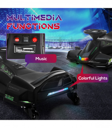 HOMCOM 12V Electric Go Kart for Kids with Music, LED Lights, Black