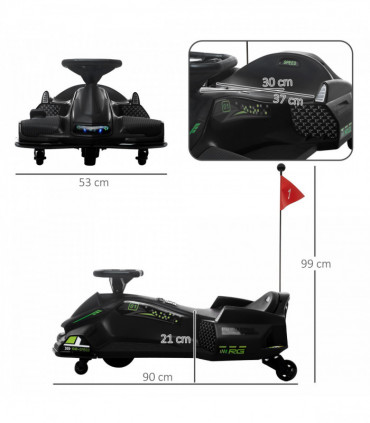 HOMCOM 12V Electric Go Kart for Kids with Music, LED Lights, Black