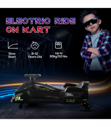 HOMCOM 12V Electric Go Kart for Kids with Music, LED Lights, Black
