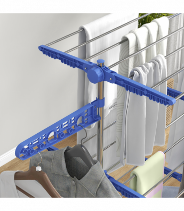 HOMCOM 3-Tier Large Clothes Airer Stainless Steel Clothes Drying Rack Blue