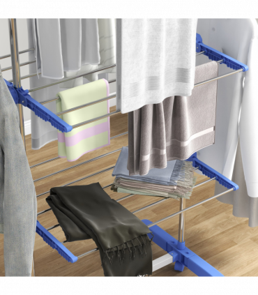 HOMCOM 3-Tier Large Clothes Airer Stainless Steel Clothes Drying Rack Blue
