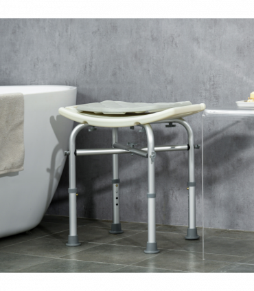 Shower Stool Aluminium White 51L x 31W x 56H cm Adjustable Bath Stool for Senior