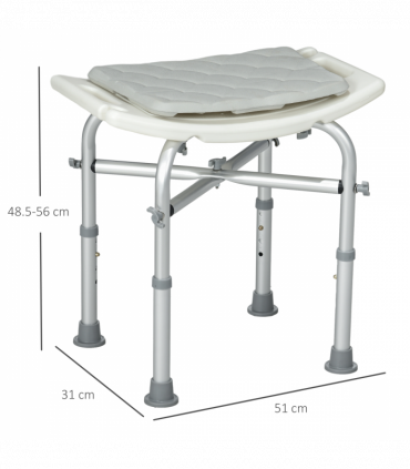 Shower Stool Aluminium White 51L x 31W x 56H cm Adjustable Bath Stool for Senior