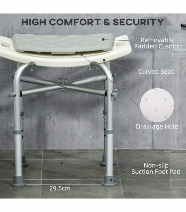 Shower Stool Aluminium White 51L x 31W x 56H cm Adjustable Bath Stool for Senior